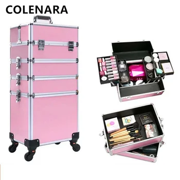 COLENARA, Новый багаж, Женская тележка Большой Емкости, Модная Косметичка для макияжа, Съемный чемодан на колесиках