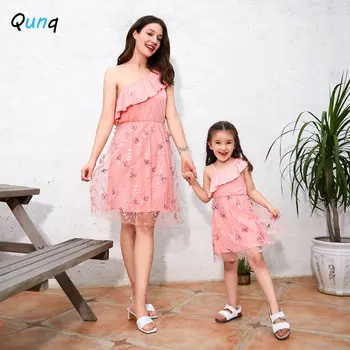 Qunq, Летнее новое платье для родителей и детей, Диагональное платье с бабочкой, сетчатая строчка, милое платье, подходящая одежда для мамы и дочки