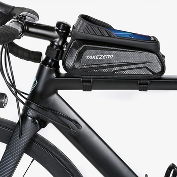 Велосипедная сумка TAKEZERO с передней трубкой, 1л, сумка для верхней рамы велосипеда с сенсорным экраном, Светоотражающий рисунок с отверстием для наушников, аксессуары для велоспорта