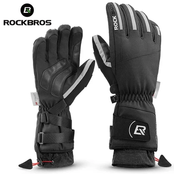 Велосипедные перчатки ROCKBROS, зимние теплые Велосипедные перчатки с полными пальцами, Ветрозащитные Водонепроницаемые перчатки Для Скутера, Мотоспорта, Катания на лыжах, Велоспорта