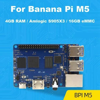 Для Banana Pi BPI M5 Amlogic S905X3 Четырехъядерный Процессор 4 ГБ LPDDR4 + 16 ГБ EMMC Плата разработки С Корпусом + Охлаждающий Вентилятор + 4X Радиатор