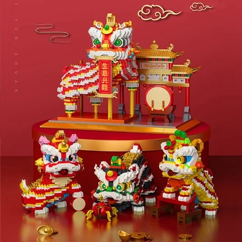 Строительные Блоки Новогоднее Украшение Кирпичи Juguetes Дети В Китайском Стиле Счастливый Танцующий Лев Игрушки для Детей Подарок Для Взрослых Подарок
